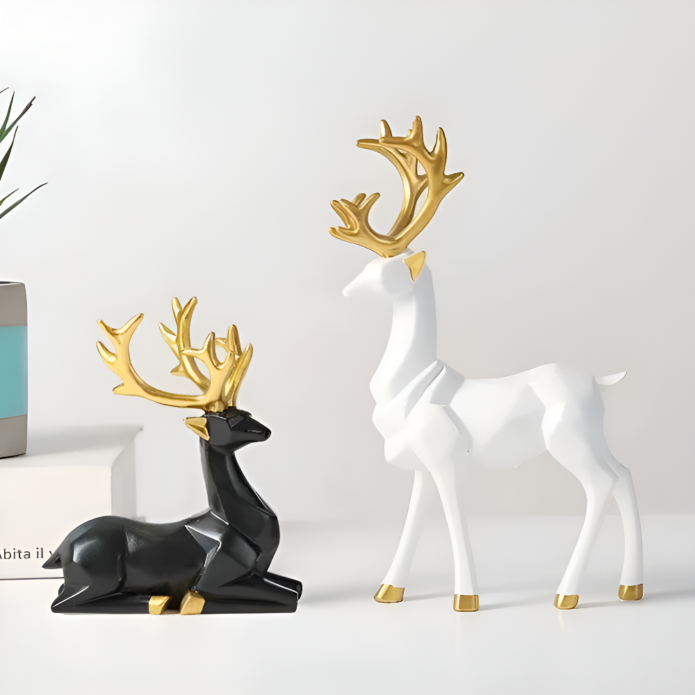 Set di renne geometriche in resina – Coppia decorativa moderna