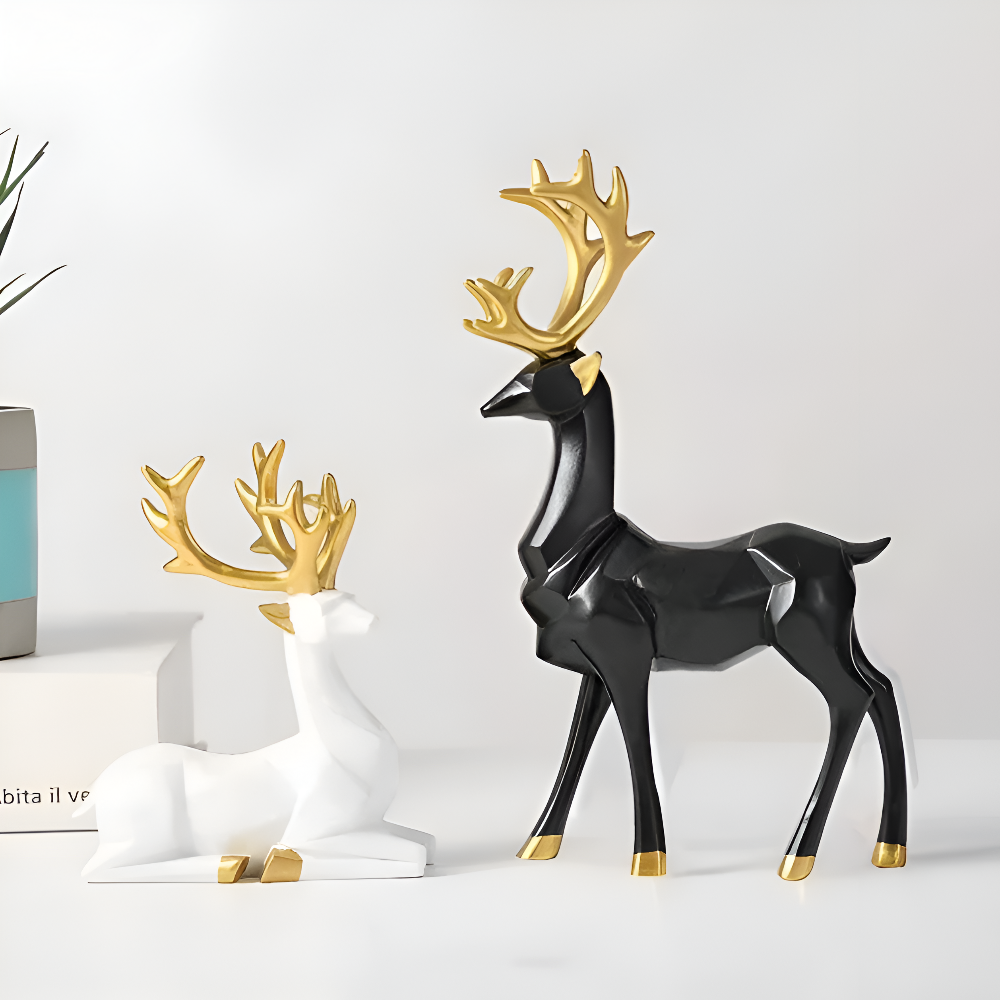 Set di renne geometriche in resina – Coppia decorativa moderna