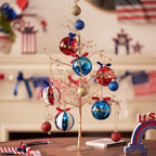 Set di palline natalizie patriottiche con glitter, superfici specchiate e fiocco decorativo