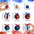 Set di palline natalizie patriottiche con glitter, superfici specchiate e fiocco decorativo