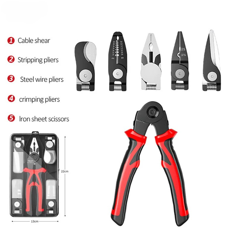 Set pinze multiuso 5 in 1 con spelafili e crimpatore