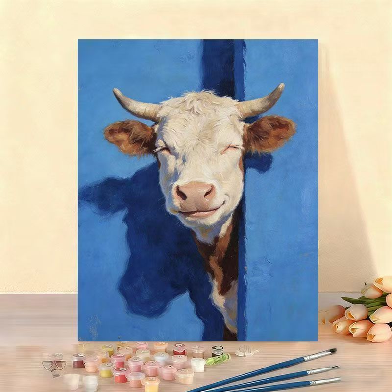 Set pittura numerata su tela con mucca