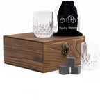 Set regalo bicchieri whisky in cristallo molato con pietre refrigeranti riutilizzabili e scatola in legno