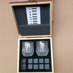 Set regalo bicchieri whisky in cristallo molato con pietre refrigeranti riutilizzabili e scatola in legno