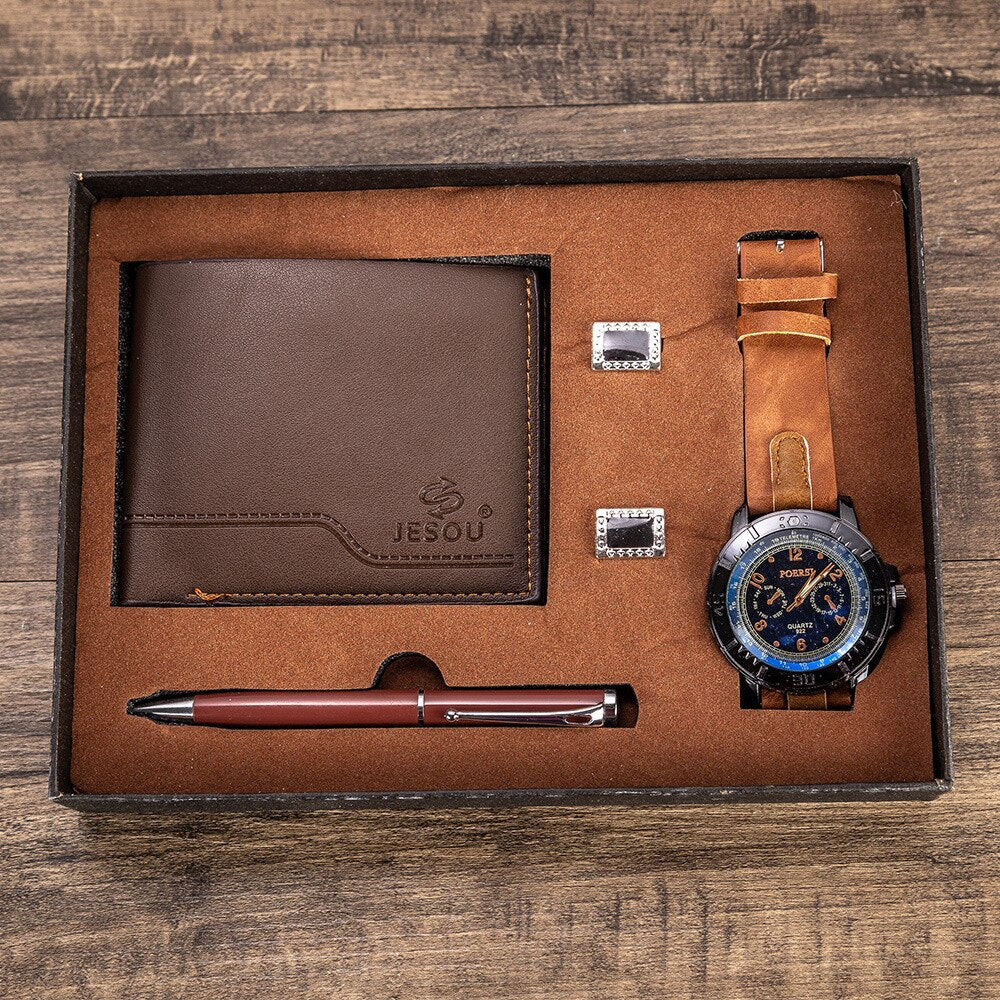 Set regalo orologio business da uomo con gemelli e penna – 4 pezzi