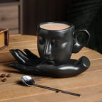 Set tazza da caffè con vassoio e cucchiaino – forma viso minimalista