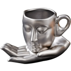 Set tazza da caffè con vassoio e cucchiaino – forma viso minimalista