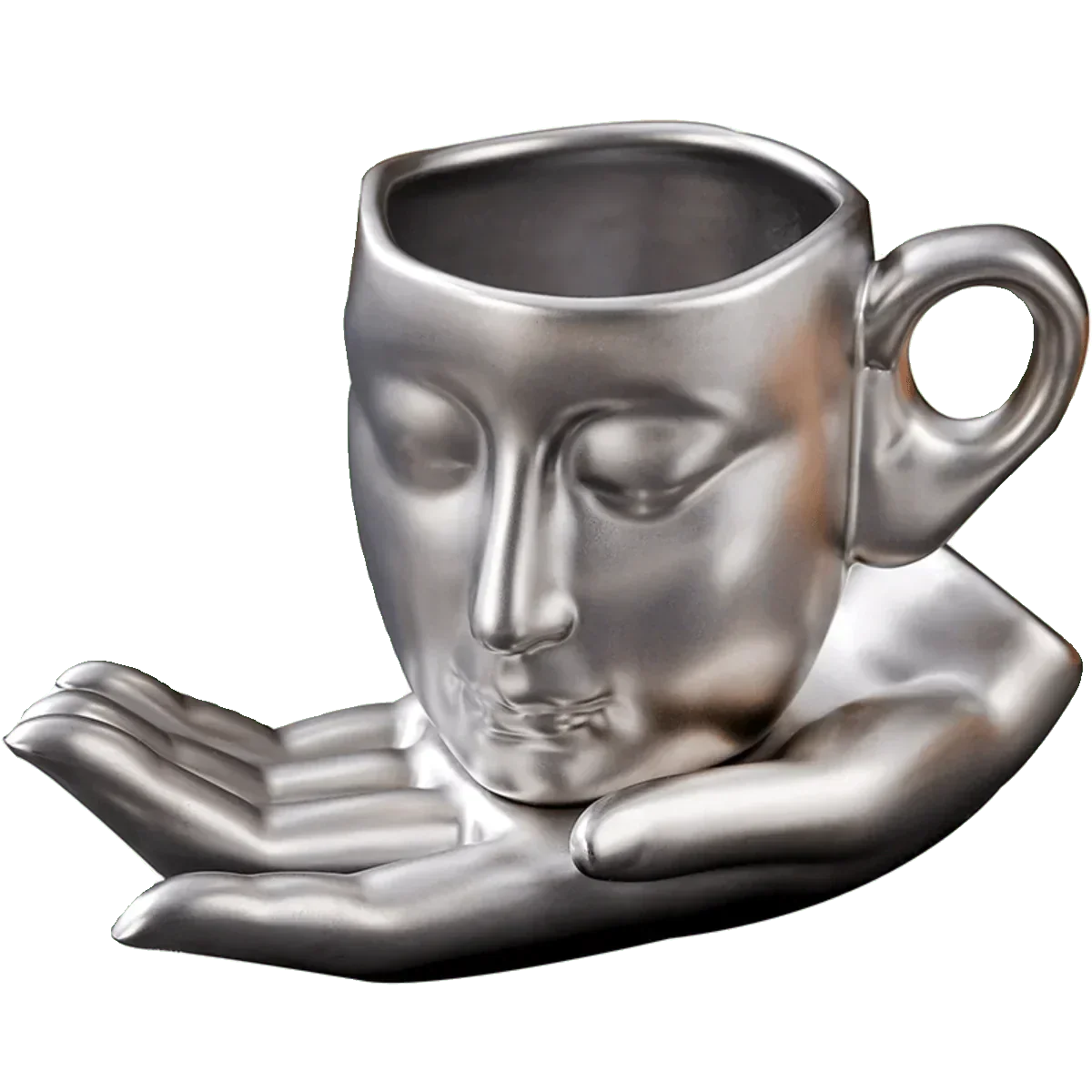 Set tazza da caffè con vassoio e cucchiaino – forma viso minimalista