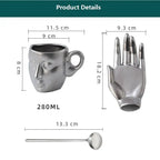 Set tazza da caffè con vassoio e cucchiaino – forma viso minimalista