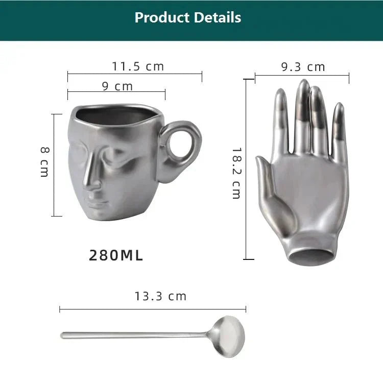 Set tazza da caffè con vassoio e cucchiaino – forma viso minimalista