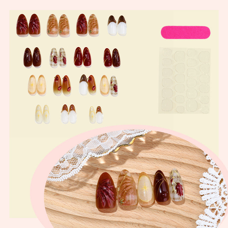 Set unghie finte con fiori eleganti e glitter