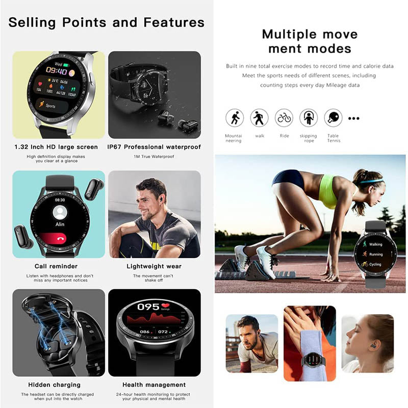 Smartwatch 2 in 1 con auricolari integrati (iPhone e Android)