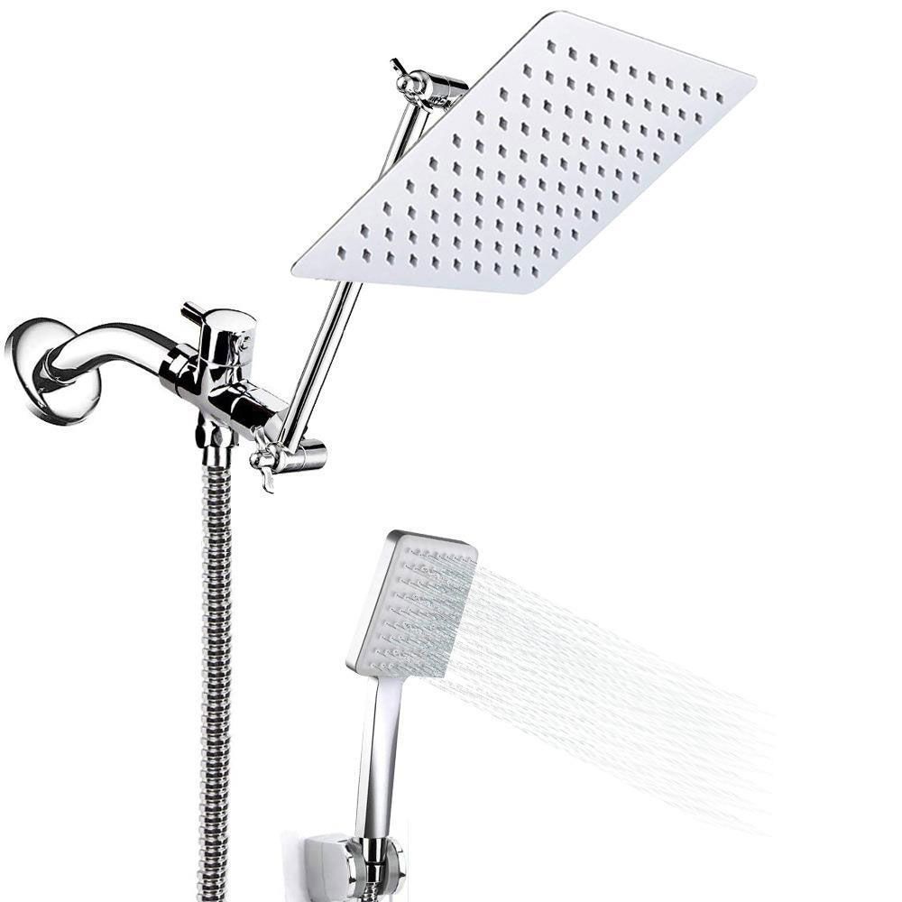 Soffione doccia combinato a parete in acciaio inox lucido