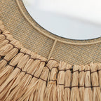 Specchio da parete decorativo con cornice in rattan naturale