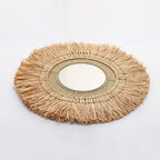 Specchio da parete decorativo con cornice in rattan naturale