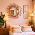 Specchio da parete decorativo con cornice in rattan