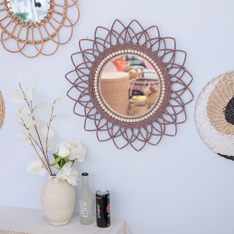 Specchio da parete decorativo con cornice in rattan