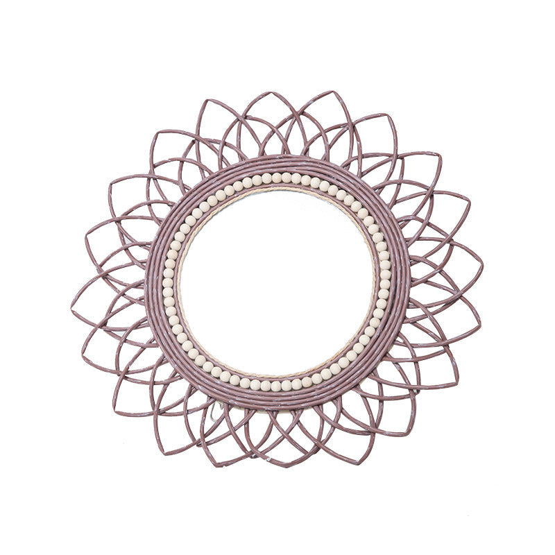 Specchio da parete decorativo con cornice in rattan