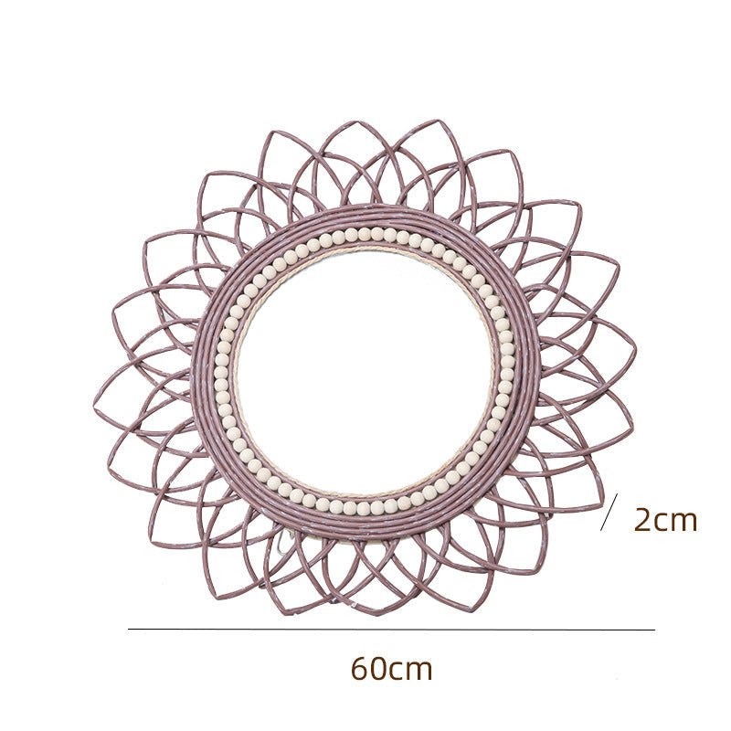 Specchio da parete decorativo con cornice in rattan