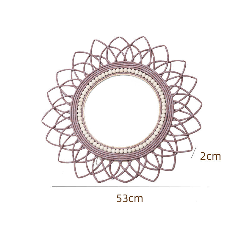 Specchio da parete decorativo con cornice in rattan