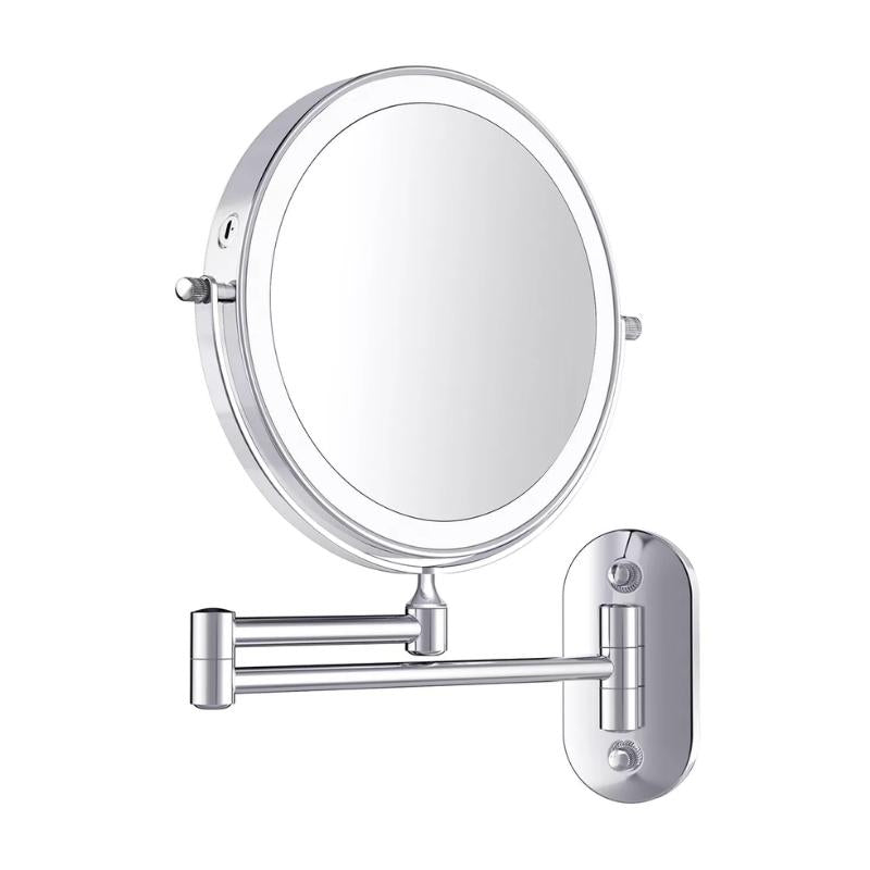 Specchio da parete LED con cornice cromata e ingrandimento