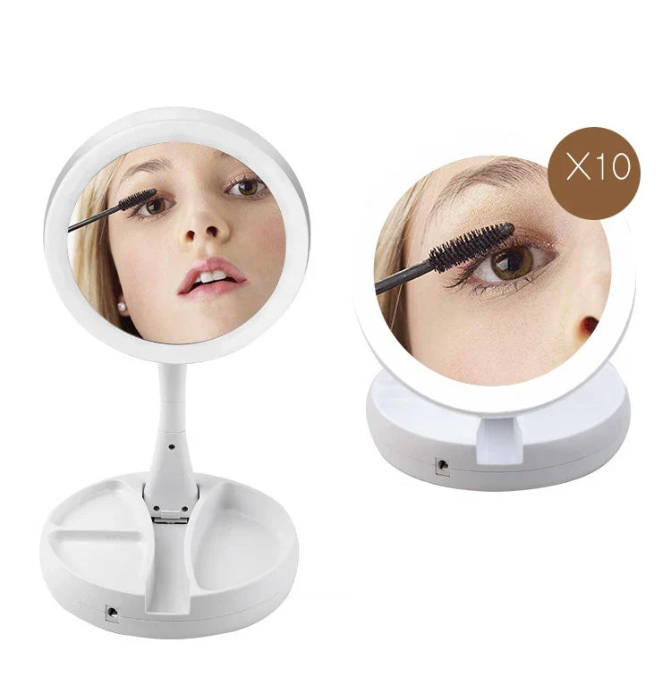 Specchio da viaggio LED Glamora bifacciale con ingrandimento 10x
