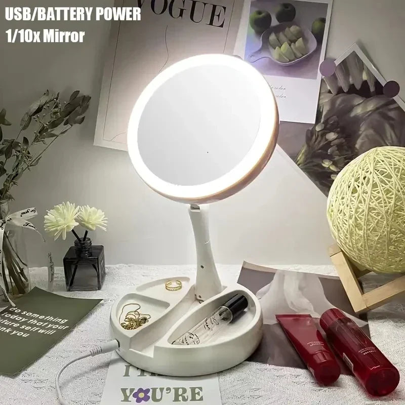 Specchio da viaggio LED Glamora bifacciale con ingrandimento 10x