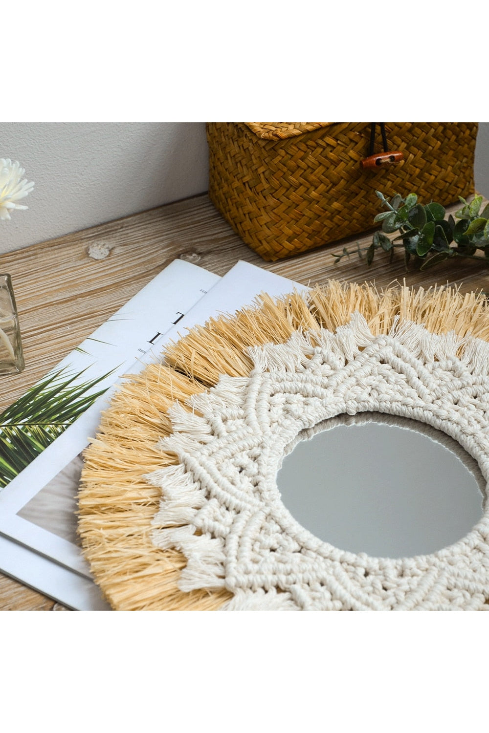 Specchio decorativo in erba e cotone