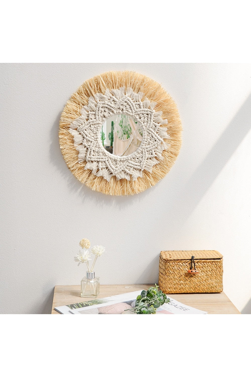 Specchio decorativo in erba e cotone