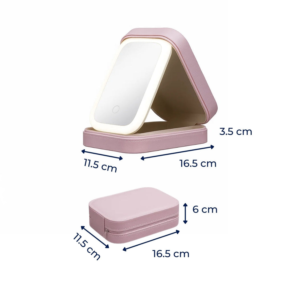 Specchio LED con organizer trucchi – angolo regolabile e illuminazione perfetta