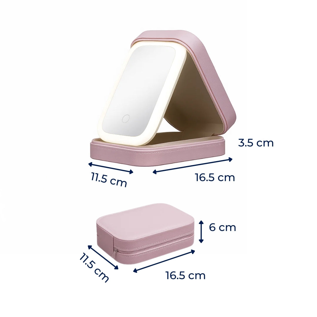 Specchio LED con organizer trucchi – angolo regolabile e illuminazione perfetta