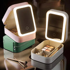 Specchio LED con organizer trucchi – angolo regolabile e illuminazione perfetta