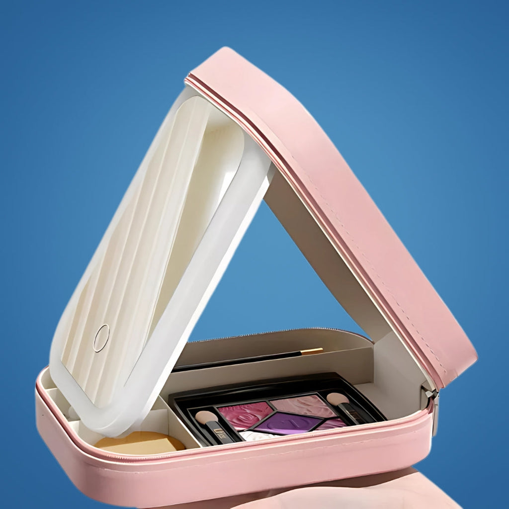 Specchio LED con organizer trucchi – angolo regolabile e illuminazione perfetta