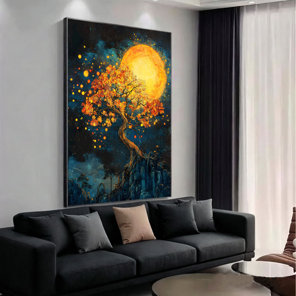 Stampa su tela artistica con albero e sole