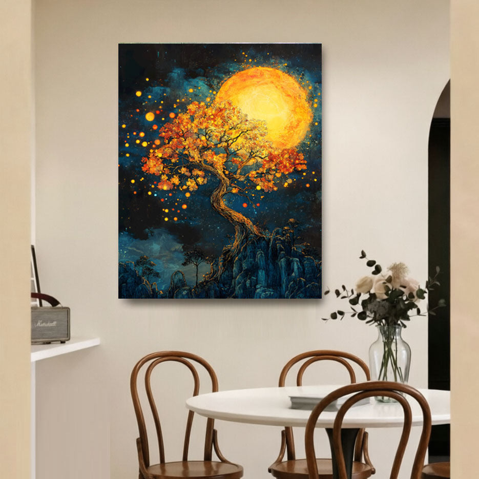 Stampa su tela artistica con albero e sole