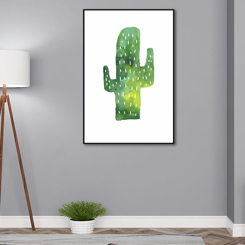 Stampa su tela con cactus tropicale verde su bianco con texture