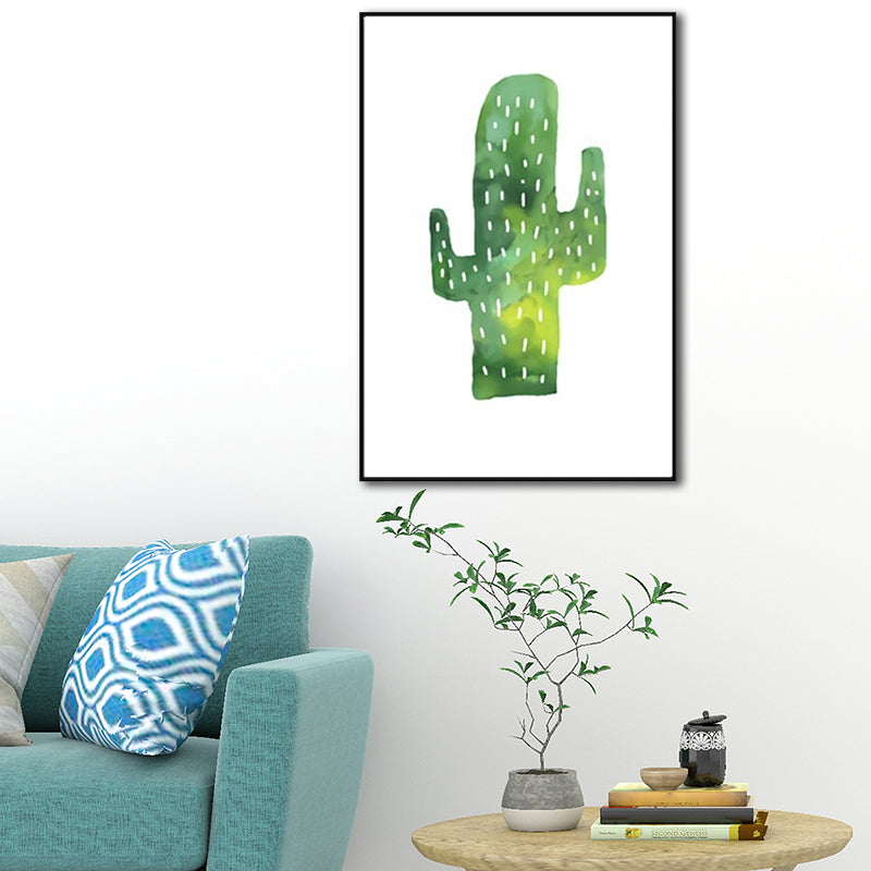 Stampa su tela con cactus tropicale verde su bianco con texture