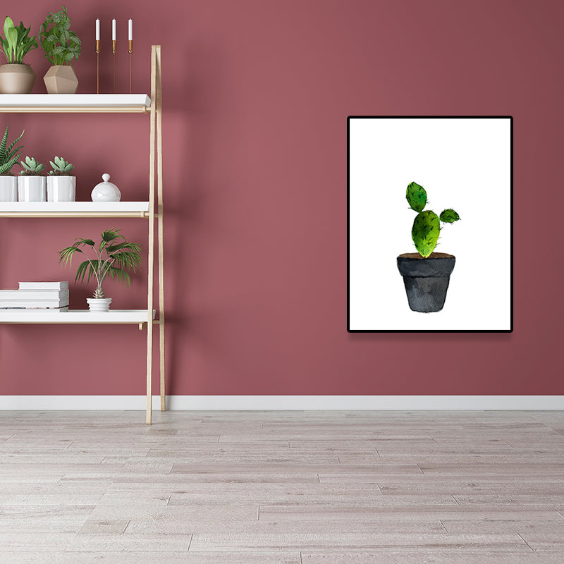 Stampa su tela con cactus in vaso verde – Decorazione murale tropicale per la casa