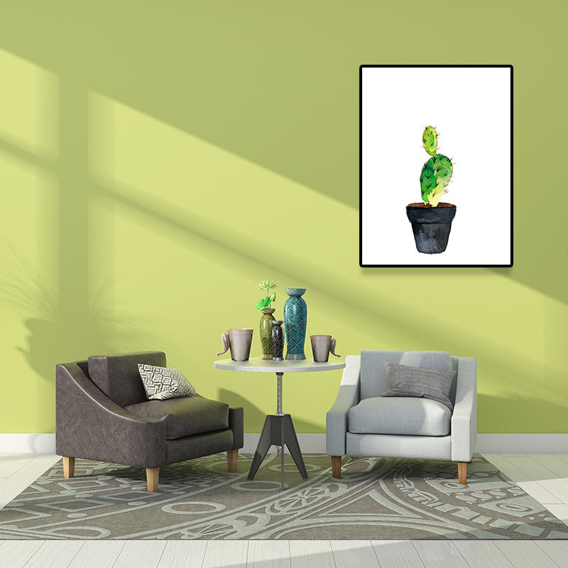 Stampa su tela con cactus in vaso verde – Decorazione murale tropicale per la casa