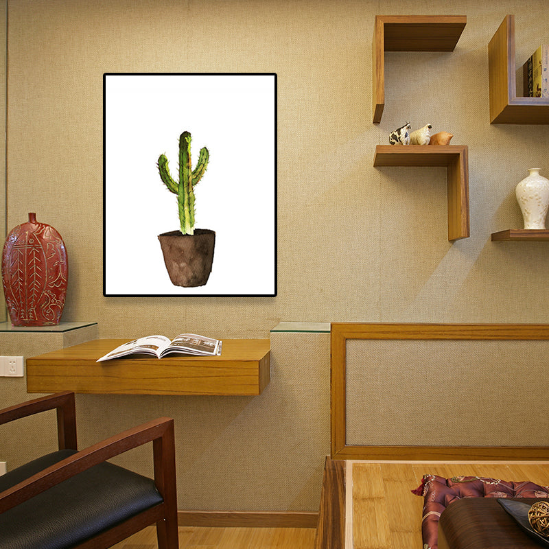 Stampa su tela con cactus in vaso verde – Decorazione murale tropicale per la casa