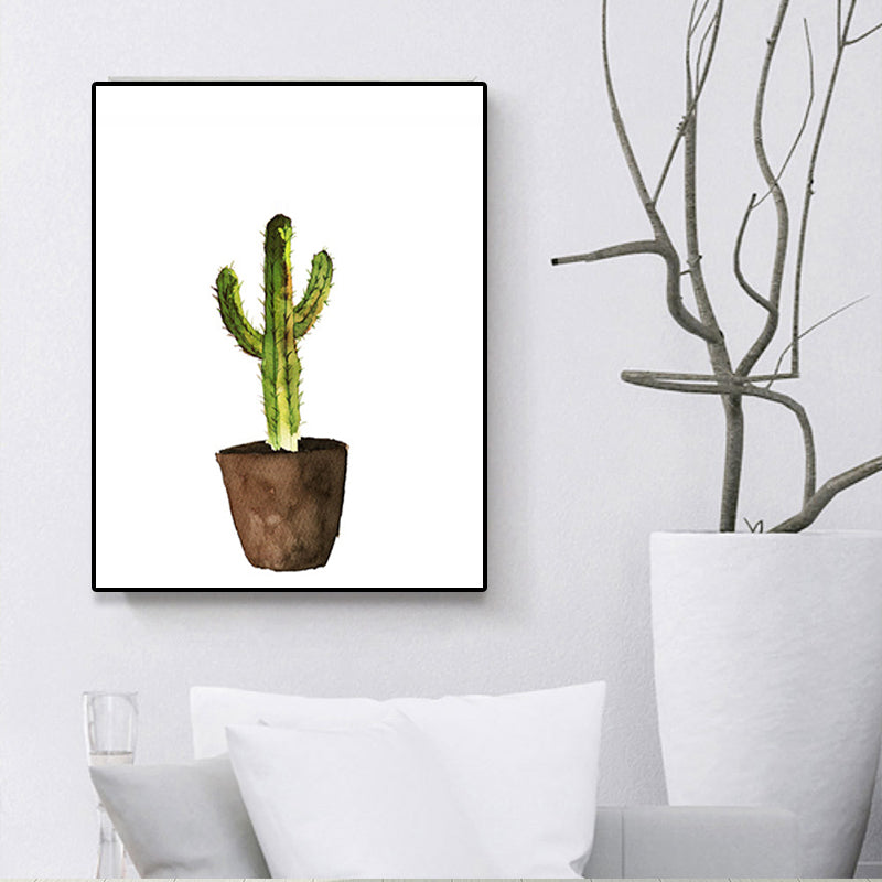 Stampa su tela con cactus in vaso verde – Decorazione murale tropicale per la casa