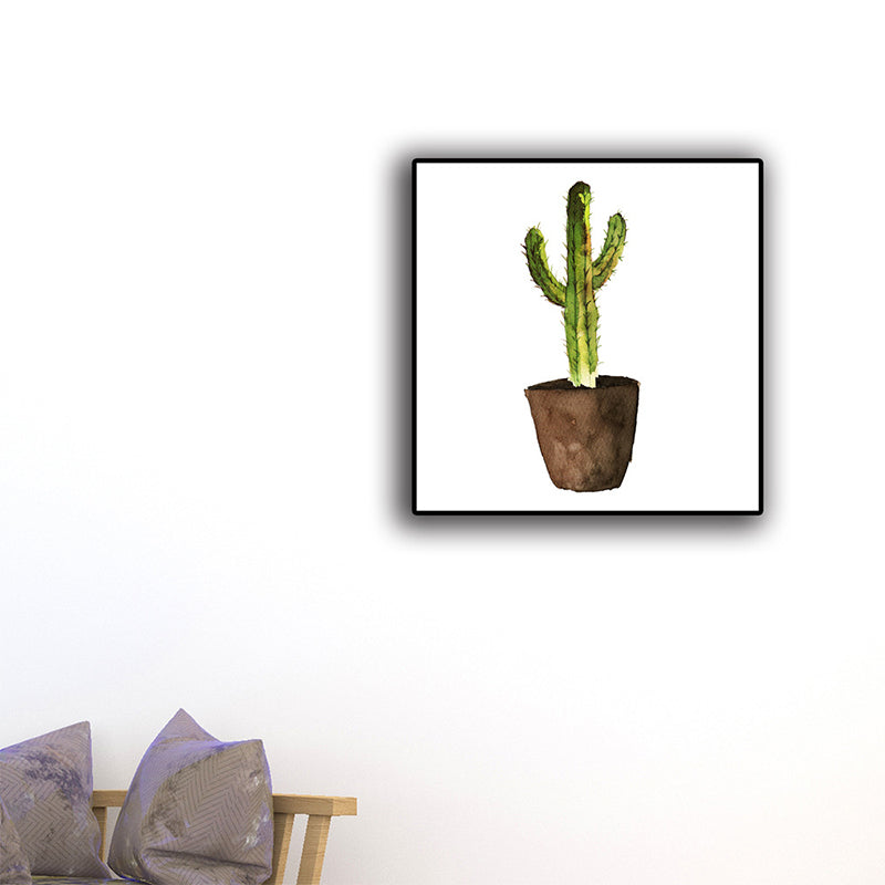 Stampa su tela con cactus in vaso verde – Decorazione murale tropicale per la casa