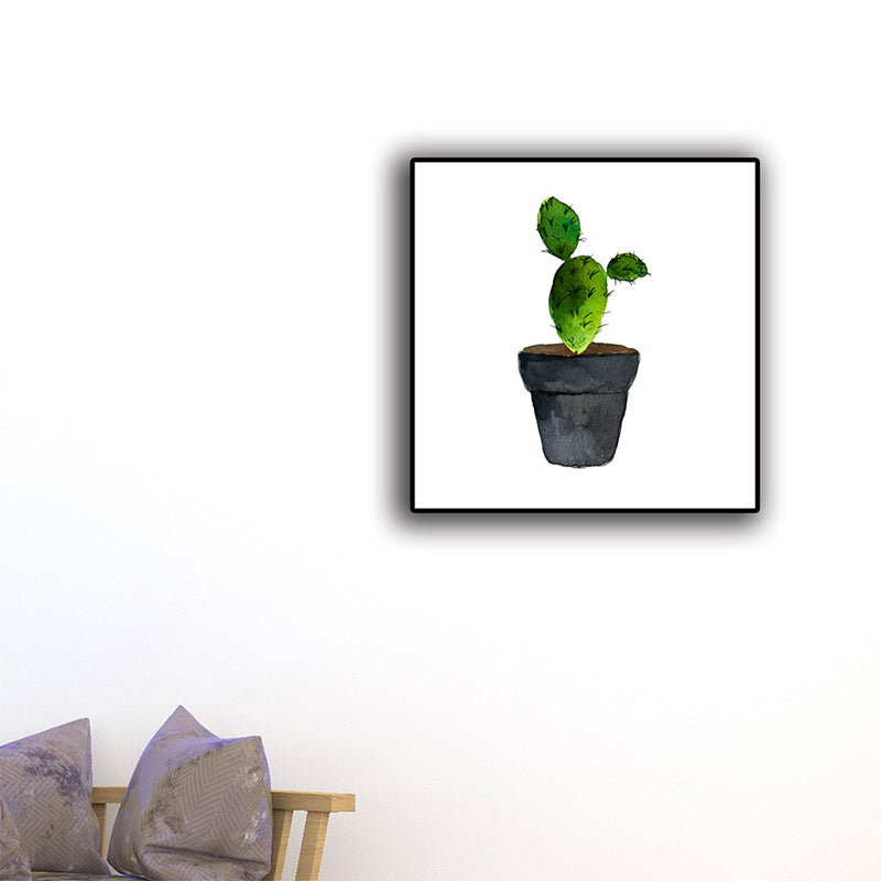 Stampa su tela con cactus in vaso verde – Decorazione murale tropicale per la casa