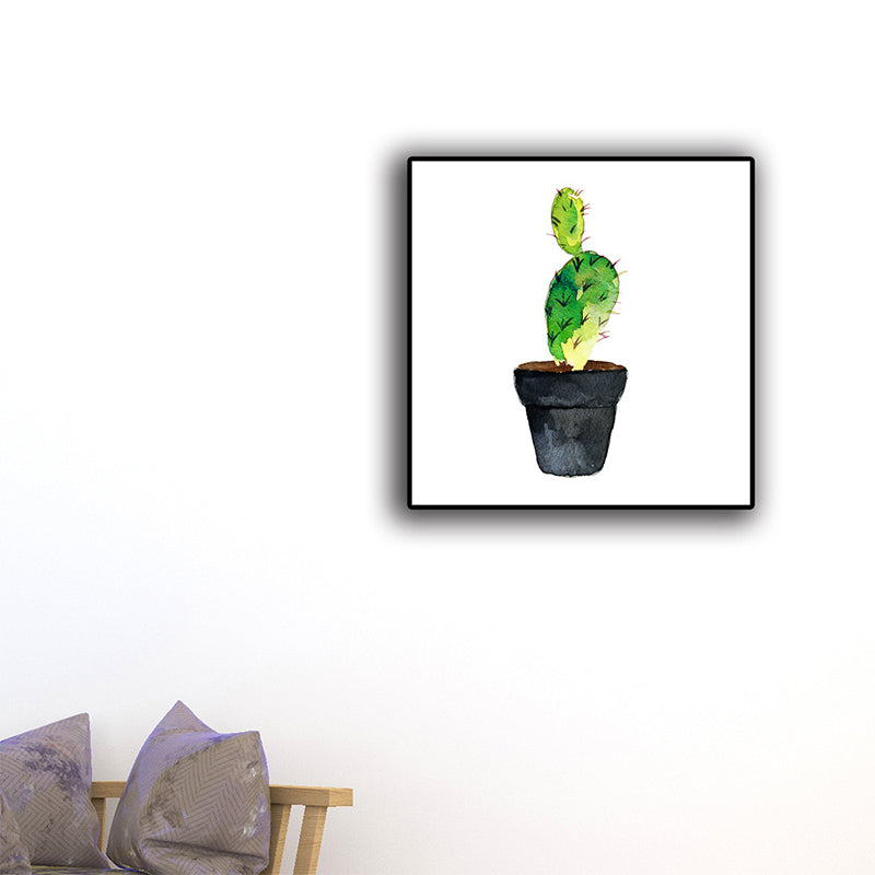 Stampa su tela con cactus in vaso verde – Decorazione murale tropicale per la casa