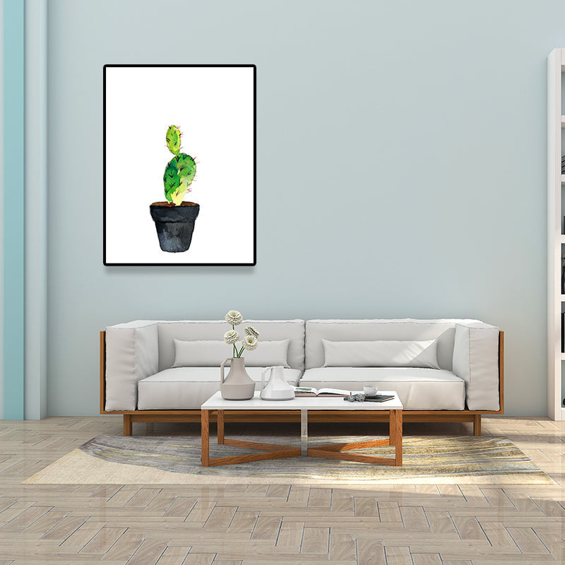 Stampa su tela con cactus in vaso verde – Decorazione murale tropicale per la casa