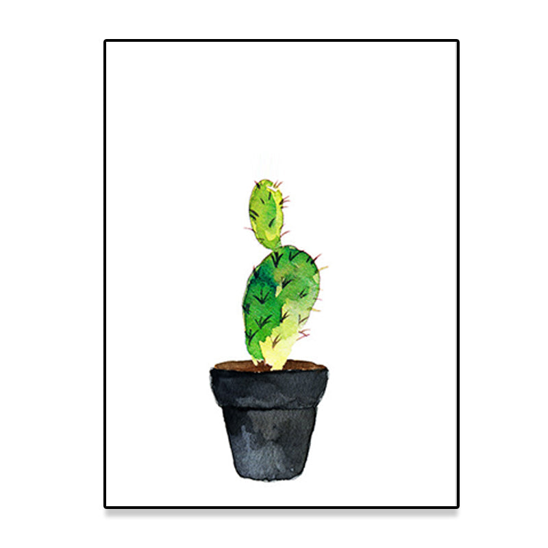 Stampa su tela con cactus in vaso verde – Decorazione murale tropicale per la casa
