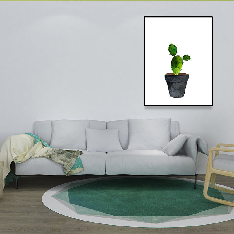 Stampa su tela con cactus in vaso verde – Decorazione murale tropicale per la casa
