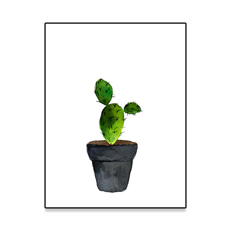 Stampa su tela con cactus in vaso verde – Decorazione murale tropicale per la casa