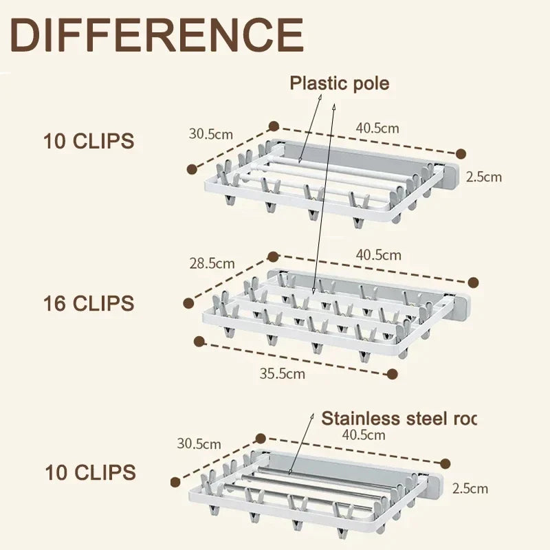 Stendibiancheria pieghevole da parete DryFold con mollette antivento