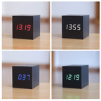 Sveglia LED digitale a cubo in legno